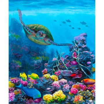 動物 Painting - 秘密の保護区 ハワイアオウミガメ